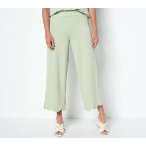 Isaac Mizrahi Live Pet Pebble Knit Wide Leg Pant Scalloped Hem 4X Hamilton Green